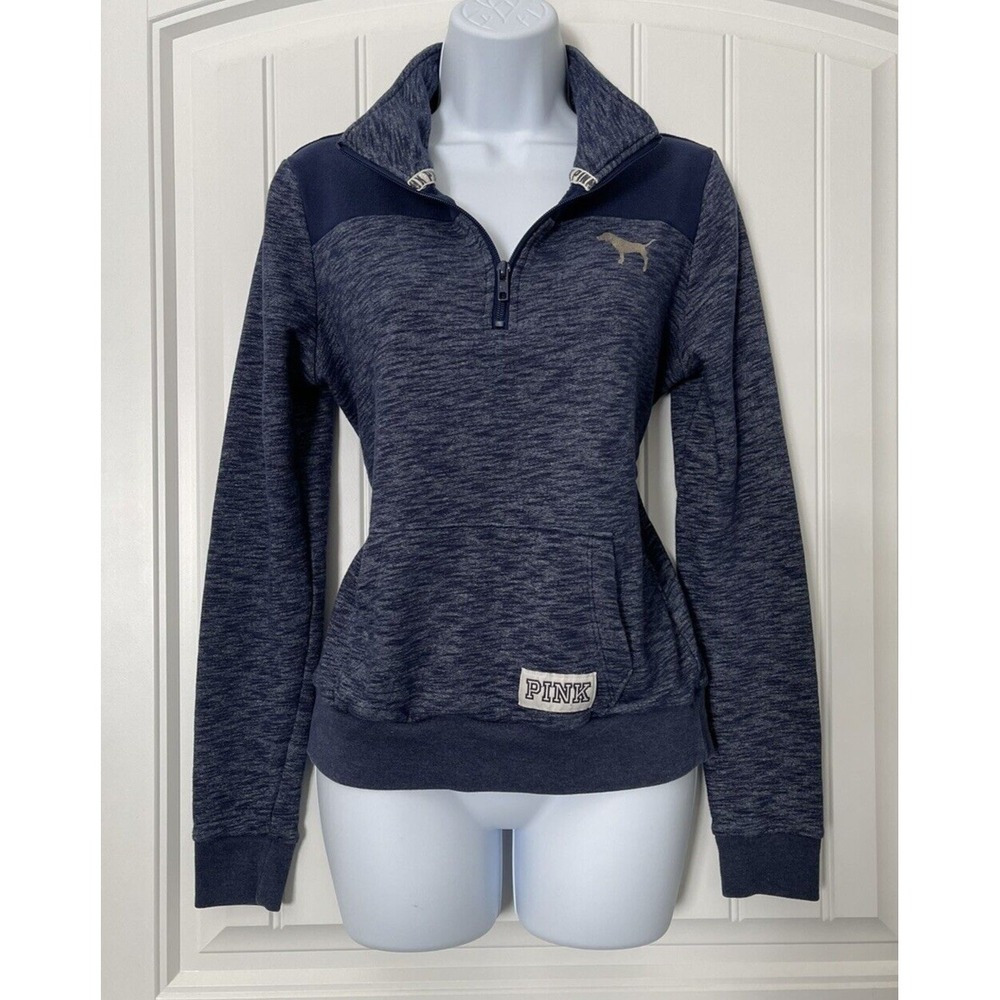Pink Victoria Secret Womens Size Small Heather Blue 1/4 Zip Pullover Sweater